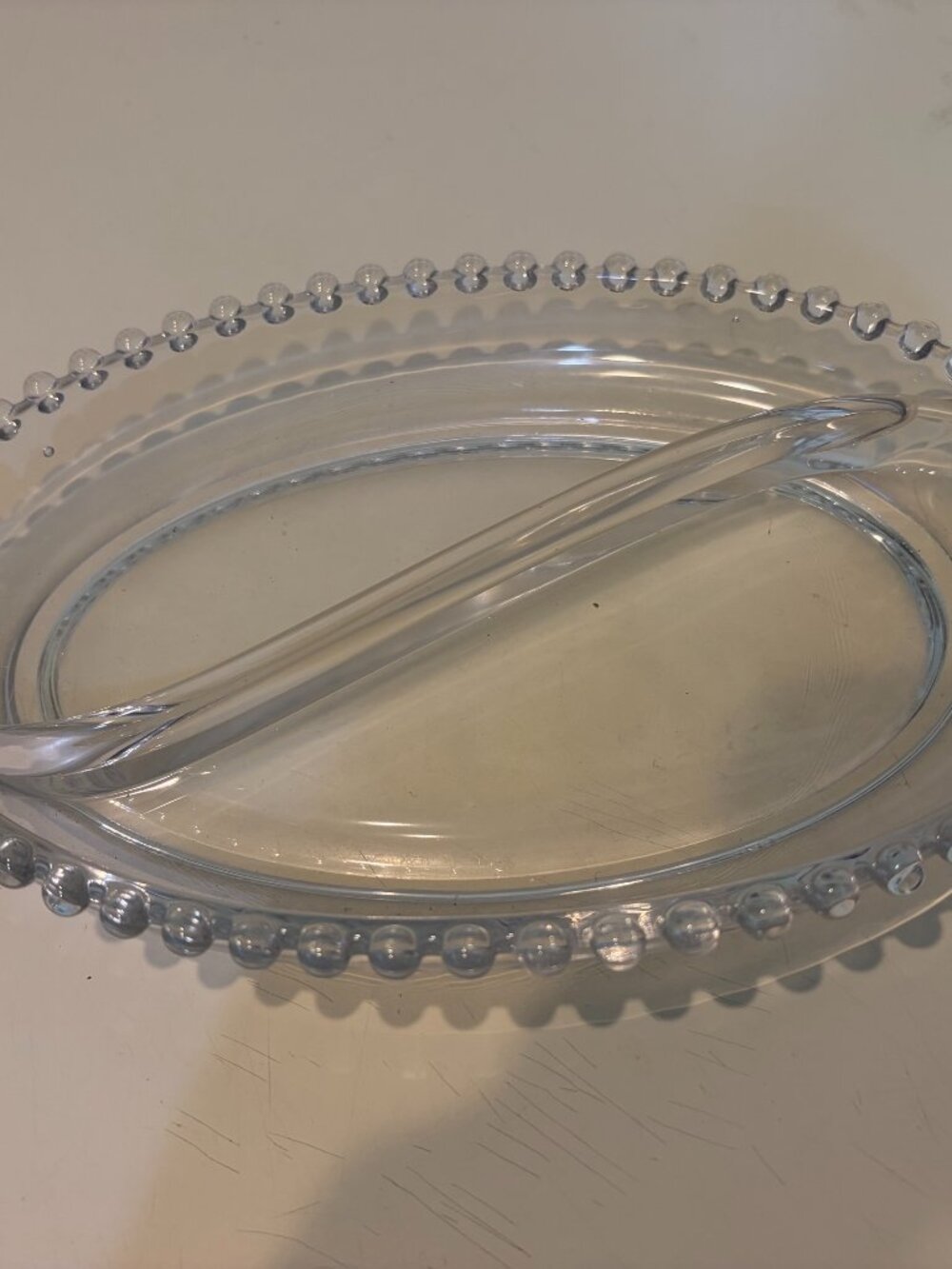 VINTAGE IMPERIAL CANDLEWICK DEPRESSION GLASS DOUBLE DIVIDED RELISH OVAL DISH 11"